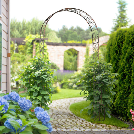 Outsunny Metal Decorative Garden Rose Arch Arbour Trellis for Climbing Plants Support Archway Wedding Gate 120L x 30W x 226H (cm)