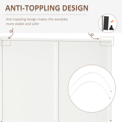 Modern Mirror Wardrobe 2 Door Storage Cupboards Home Storage Organisation Furniture with Adjustable Shelf, 3 Drawers, 80W x 50D x 180Hcm-Whit