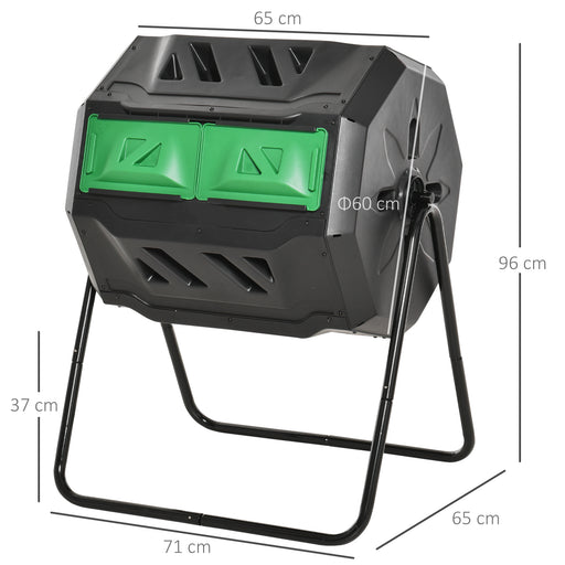 Outdoor Composter - 160L Dual Chamber Tumbling Compost Bin - 360¬∞ Rotating, Sliding Doors, Sturdy Steel Frame, Perfect for Outdoor Gardens, Black