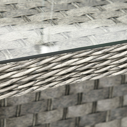 Outsunny 7 Pieces PE Rattan Garden Furniture Set, 50,000 BTU Gas Fire Pit Table, Double Corner Sofa and 3 Footstools, 6 Seater Furniture Sofa Sets with Cushions for Conservatory, Grey