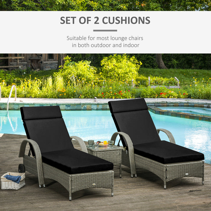 Set of 2 Outdoor Seat Cushion Set, Replacement Cushions for Rattan Furniture with Ties, 196 x 55 cm, Black