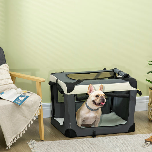 70cm Foldable Pet Carrier Bag Soft Travel Dog Crate, Portable Cat Carrier w/ Cushion, for Cats and Small Dogs - Grey
