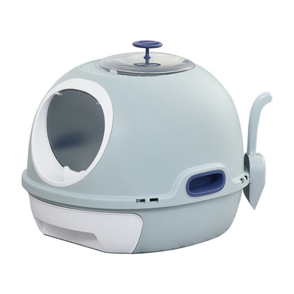 Cat Litter Box Toilet With Litter Scoop Enclosed Drawer Skylight Easy To Clean Blue