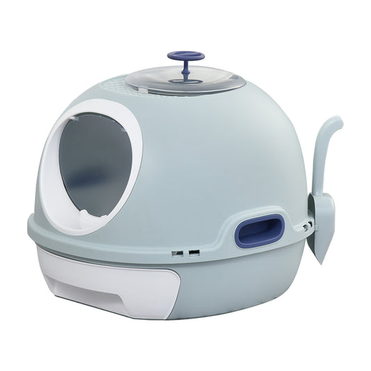 Cat Litter Box Toilet With Litter Scoop Enclosed Drawer Skylight Easy To Clean Blue
