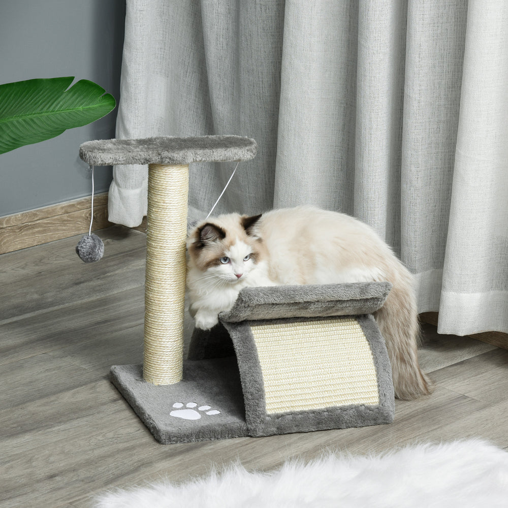 Cat Tree for Indoor Cats Scratching Post Kitten Scratcher Kitty Activity Play Center Sisal Rotatable Top Bar Tunnel Dangling Ball Grey