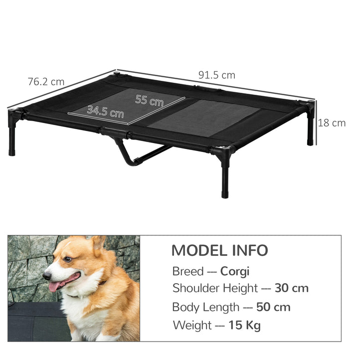 Large Elevated Dog Bed Cat Elevated Lifted Cooling Portable Camping Basket Outdoor Indoor Mesh Pet Cot Metal Frame, Black