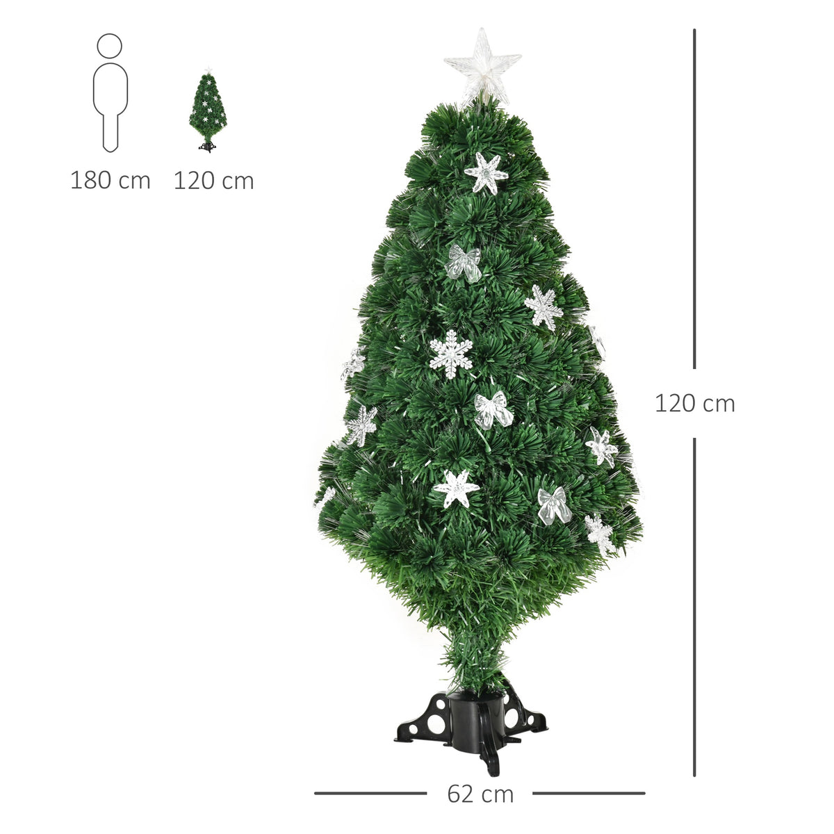 4ft Pre-Lit Fibre Optic Christmas Tree with Multicolour LEDs, Bows & Star