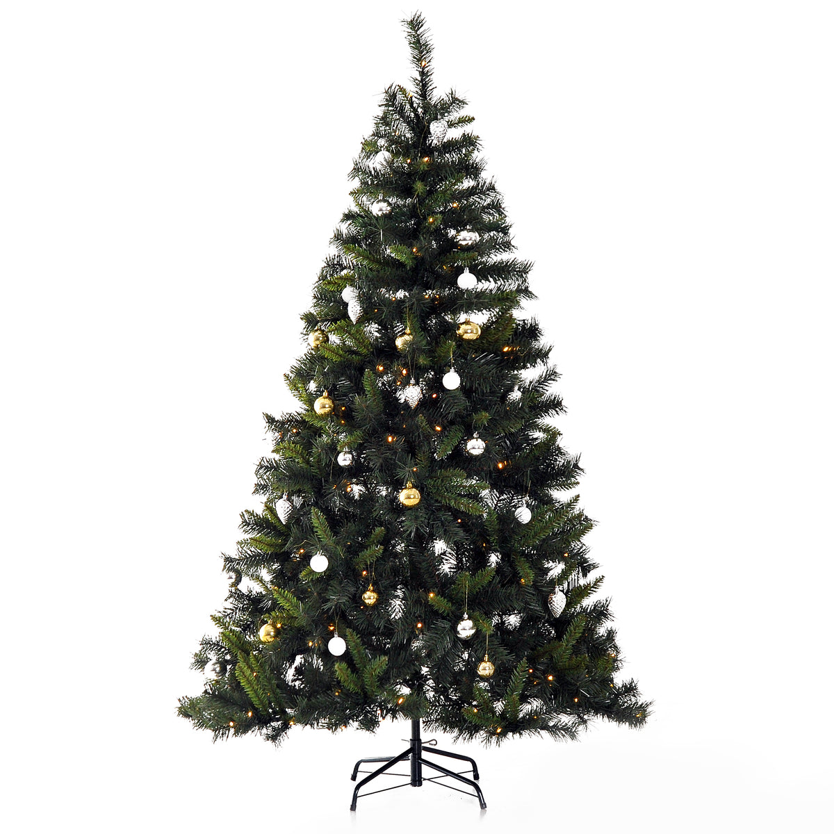 6ft Pre-Lit Artificial Christmas Tree with 200 Warm White LEDs & Baubles