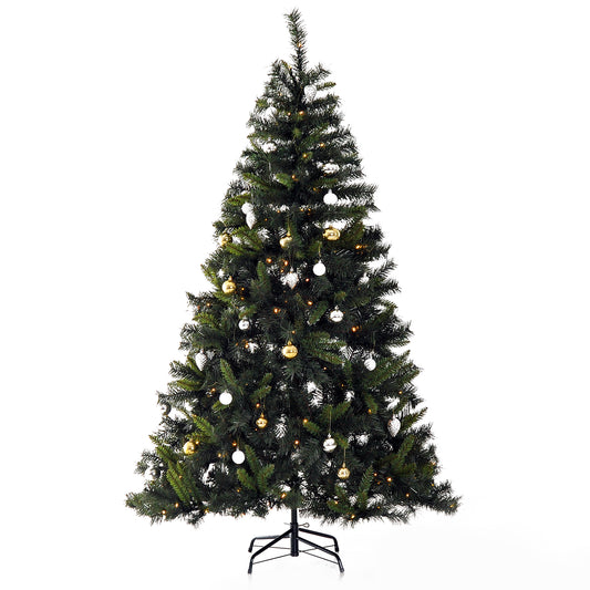 6ft Pre-Lit Artificial Christmas Tree with 200 Warm White LEDs & Baubles