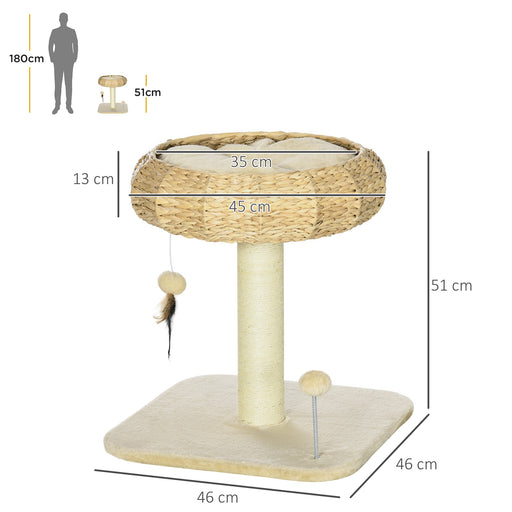 51cm Cat Tree, Kitty Activity Center, Cat Climbing Toy, Cat Tower w/ Cattail Bed, Toy Ball, Scratching Post - Beige