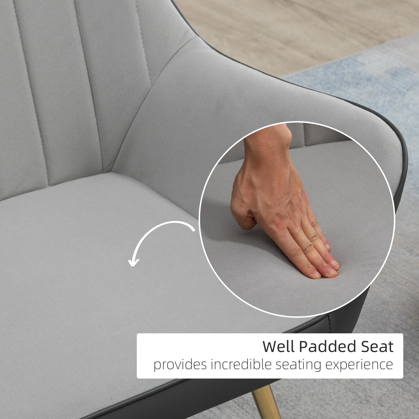 Modern Velvet Armchairs with Gold Steel Legs, Upholstered Accent Chairs for Living Room and Bedroom, Light Grey