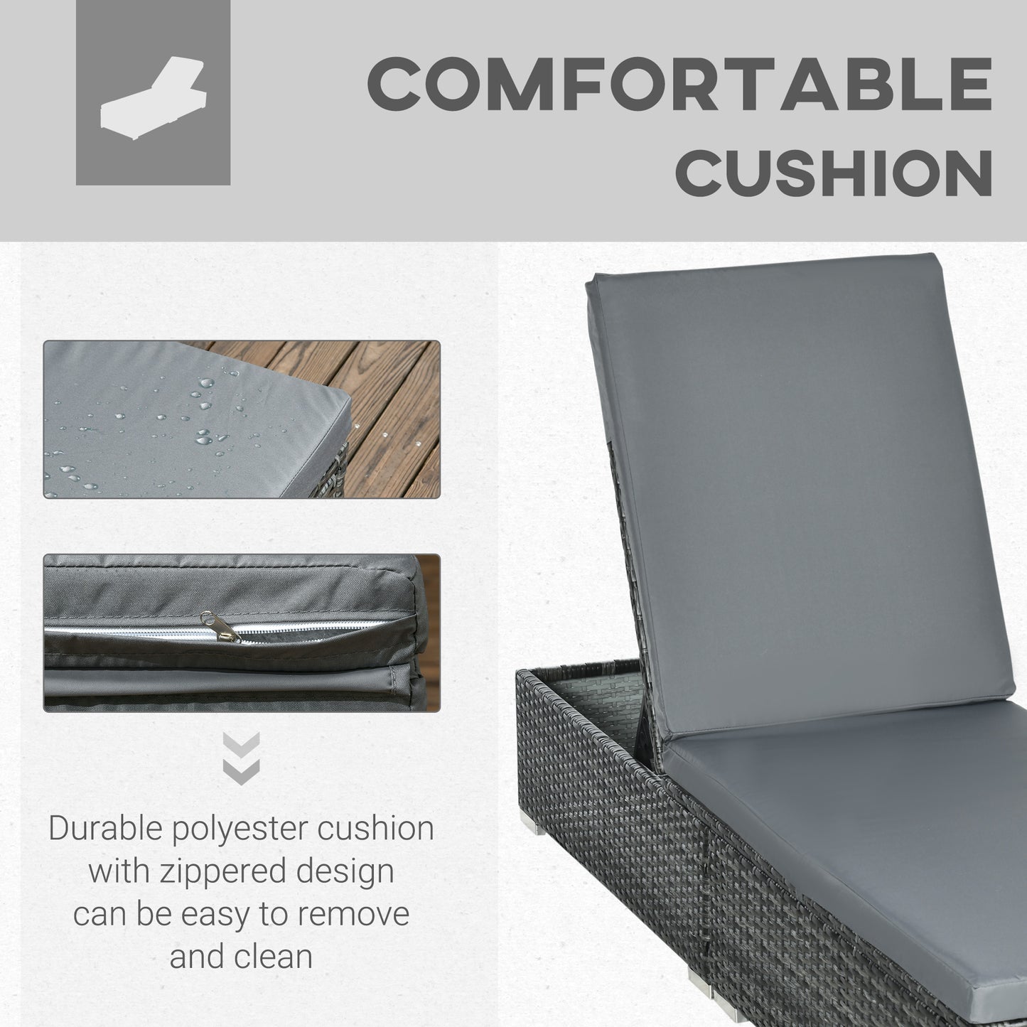 Rattan Sun Lounger Adjustable Garden Furniture Reclining Bed Chair Patio Wicker Grey