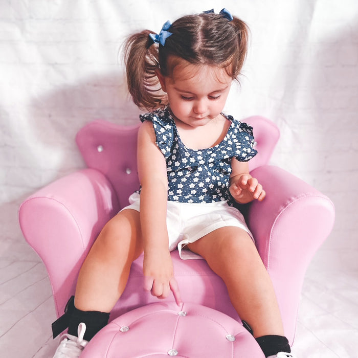 Children Kids Sofa Set Armchair Chair Seat with Free Footstool PU Leather for Girls 58L x 40.5W x 49H cm Pink