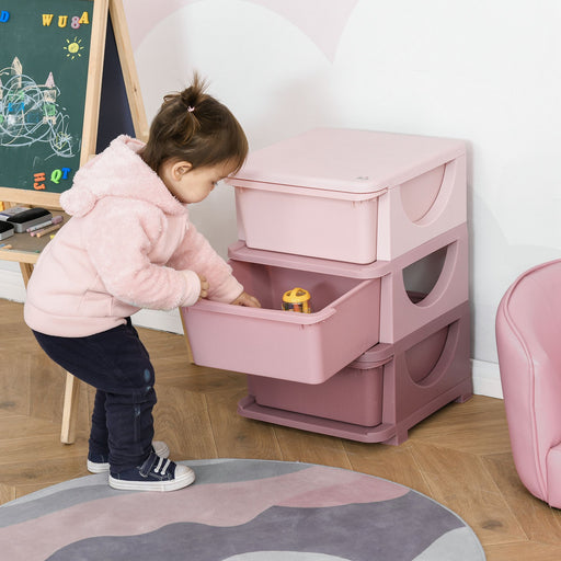 HOMCOM Kids Storage Units with 3 Drawers 3 Tier Chest Vertical Dresser Tower Toy Organizer for Nursery Playroom Kindergarten Pink