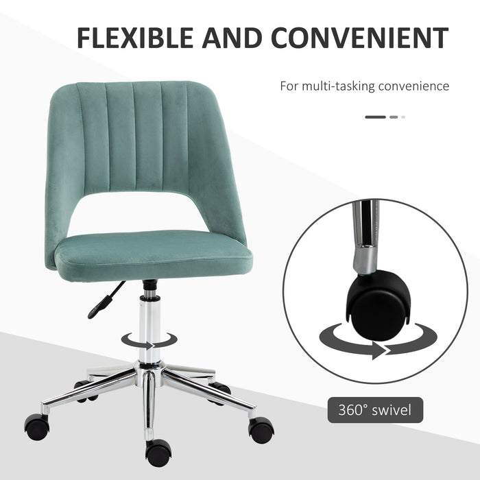 Mid Back Office Chair Velvet Fabric Swivel Scallop Shape Computer Desk Chair for Home Study Bedroom Green