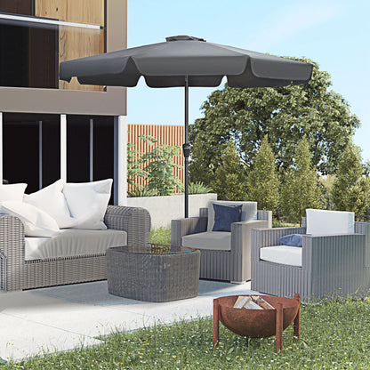 2.7m Patio Parasol Garden Umbrellas Outdoor Sun Shade Table Umbrella with Tilt, Crank, 8 Ribs, Ruffles, Black