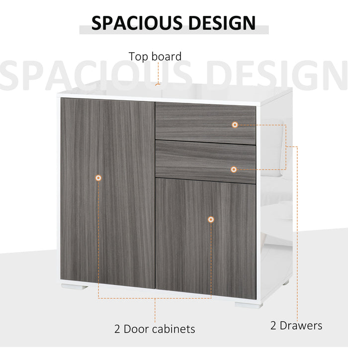 Modern Stylish Freestanding Push-Open Design Cabinet with 2 Drawer, 2 Door Cabinet, 2 Part Inner Space Light Grey and White