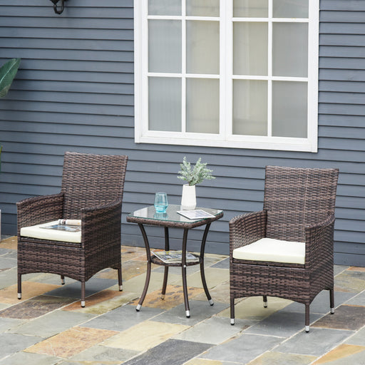 Set of 2 Outdoor Rattan Garden Chairs with Armrests & Cushions - Mixed Brown