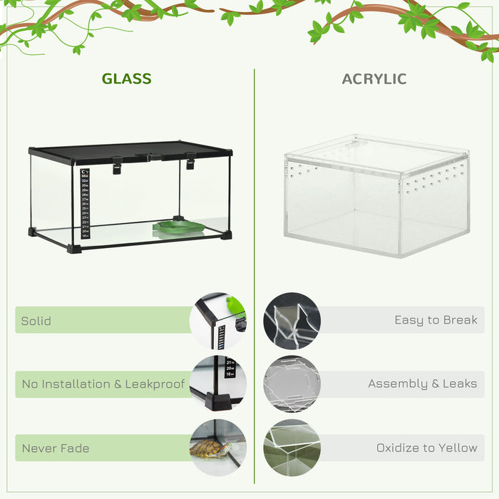 Glass Reptile Terrarium Insect Breeding Tank Vivarium Habitats with Thermometer for Lizards, Horned Frogs, Snakes, Spiders - Medium 50 x 30 x 25cm