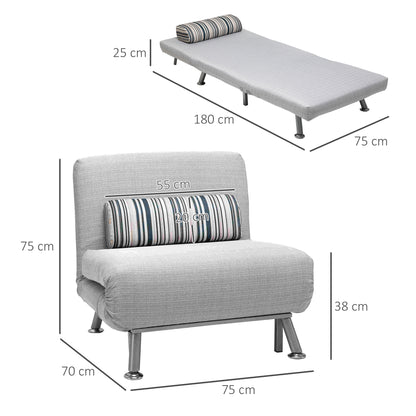 Single Sofa Bed Futon Chair Sleeper, Foldable Portable Lounge Couch, Living Room Furniture Grey
