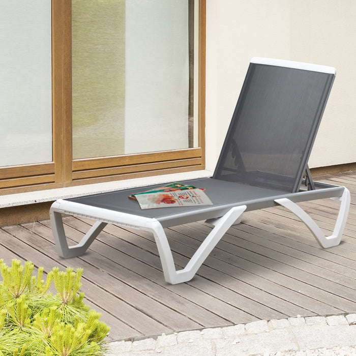 Portable Outdoor Chaise Lounge, with Adjustable Back, Breathable Texteline, Light Grey