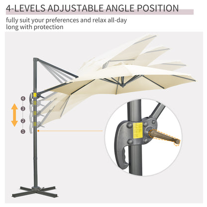 Outsunny 3 x 3(m) Cantilever Parasol with Cross Base, Garden Umbrella with 360¬∞ Rotation, Crank Handle and Tilt for Outdoor, Patio, Cream White