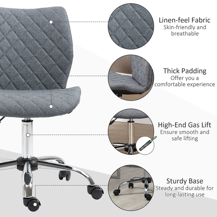 Mid Back Swivel Chair w/360° Swivel Height, thick sponge padded, Adjustable Home Office Linen Fabric Grey