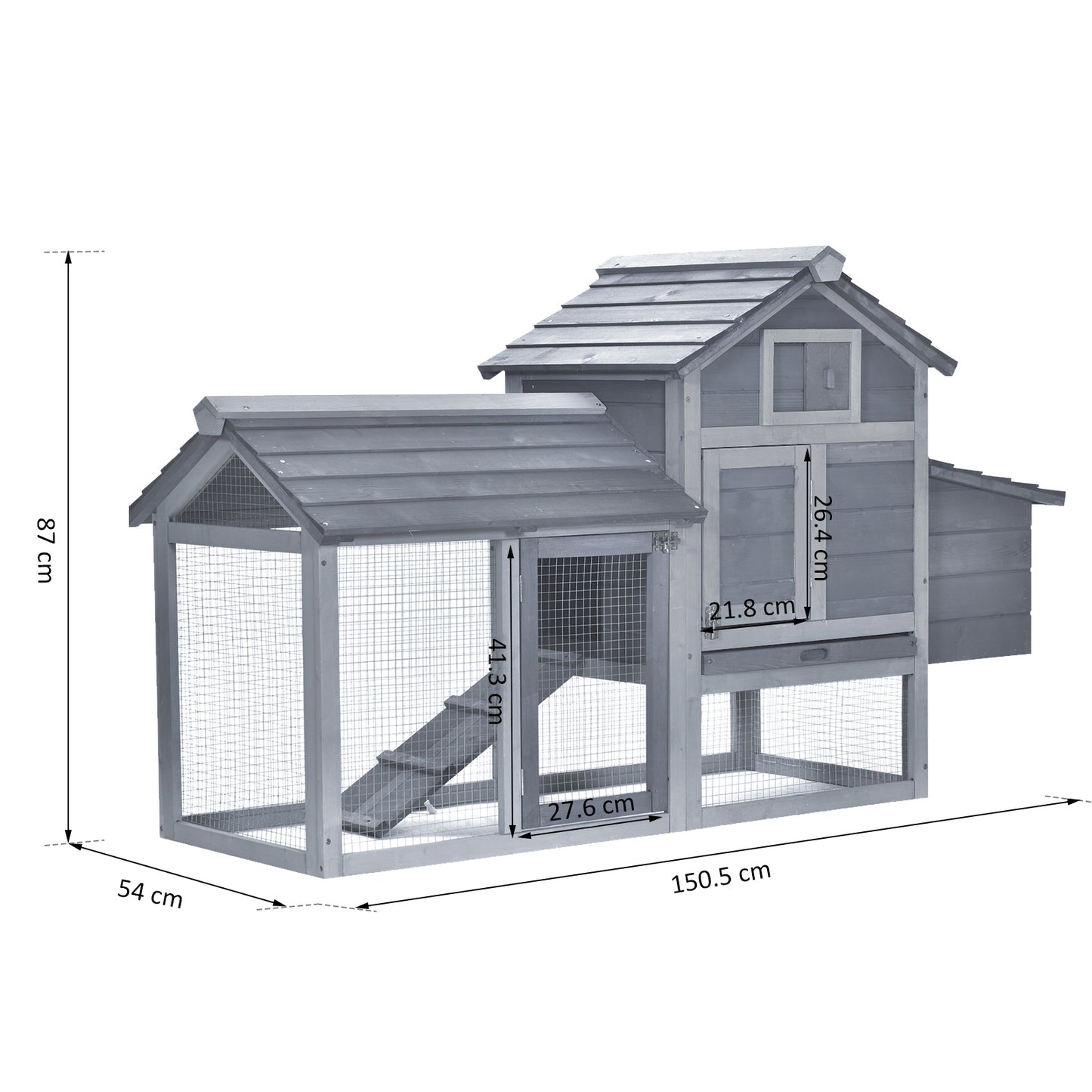 Small Chicken Coop with Run Hen House Poultry Coops Cages Nesting Box Grey 150.5 x 54 x 87cm