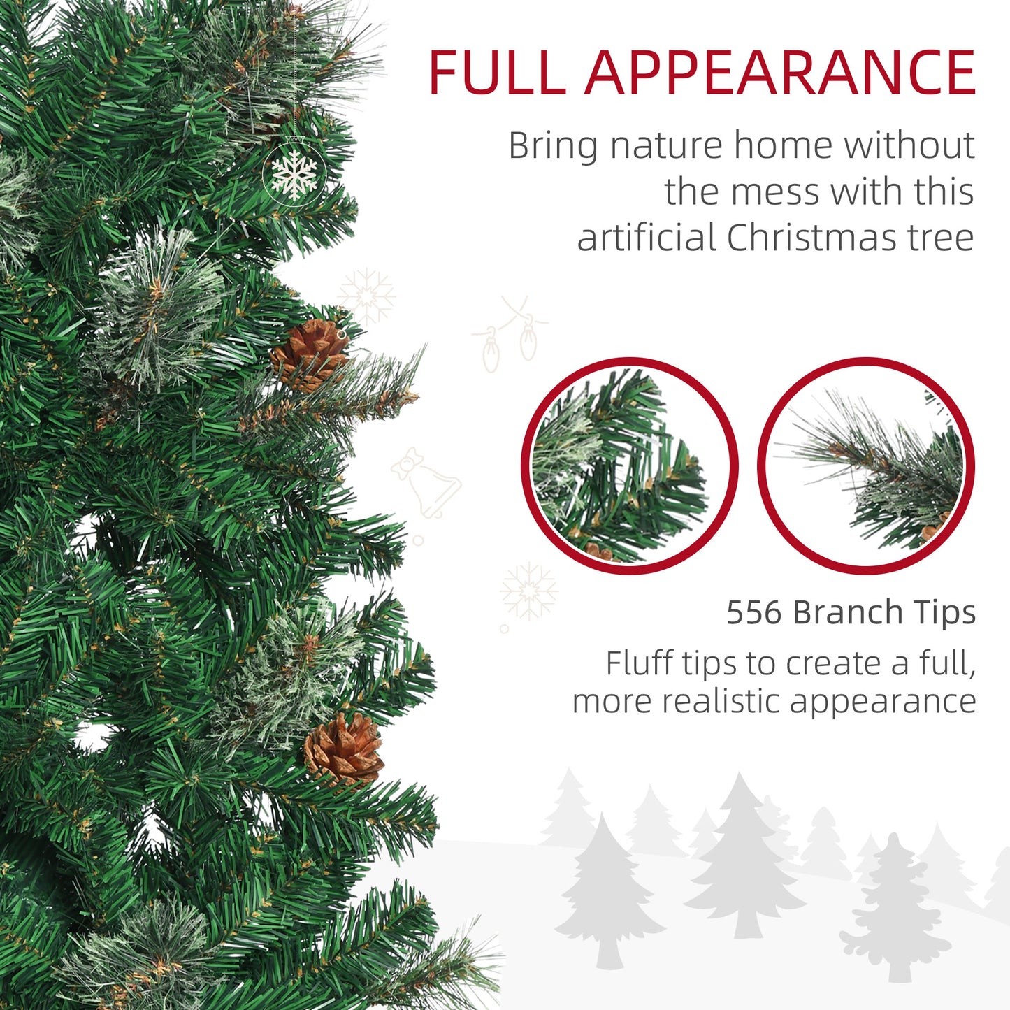 Artificial Prelit Christmas Trees Holiday Décor with Warm White LED Lights, Decoration, Banner, Tag, Ball