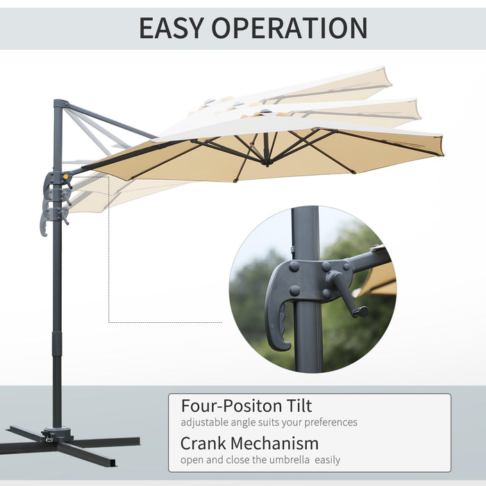 3(m) Patio Offset Parasol Roma Umbrella Cantilever Hanging Sun Shade Canopy Shelter 360° Rotation with Cross Base - Beige