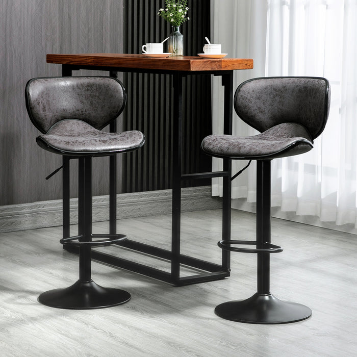 Bar Stool Set of 2 Microfiber Cloth Adjustable Height Armless Chairs with Swivel Seat, Dark Grey