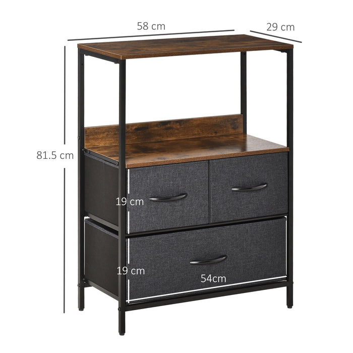 Chest of Drawers Bedroom Unit Storage Cabinet with 3 Fabric Bins for Living Room, Bedroom and Entryway, Black