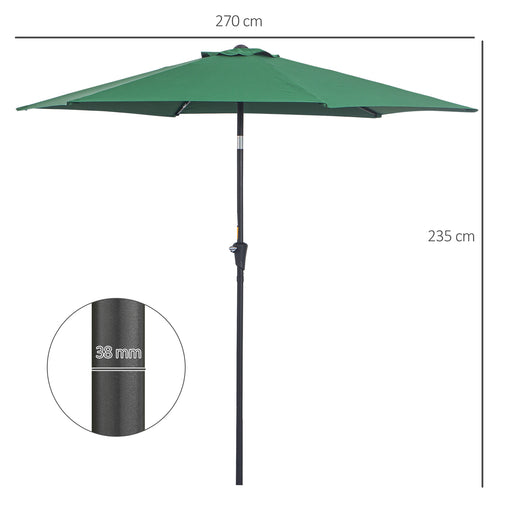 Outsunny 2.7M Garden Parasol Umbrella with Tilt and Crank, Outdoor Sun Parasol Sunshade Shelter with Aluminium Frame, Green