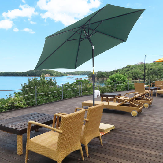 Outsunny 2.7M Garden Parasol Umbrella with Tilt and Crank, Outdoor Sun Parasol Sunshade Shelter with Aluminium Frame, Green