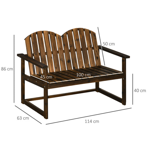 Outsunny Outdoor Wooden Garden Bench, Patio Loveseat Chair with Slatted Backrest and Smooth Armrests for Two People, for Yard, Lawn, Porch, Carbonised Finish