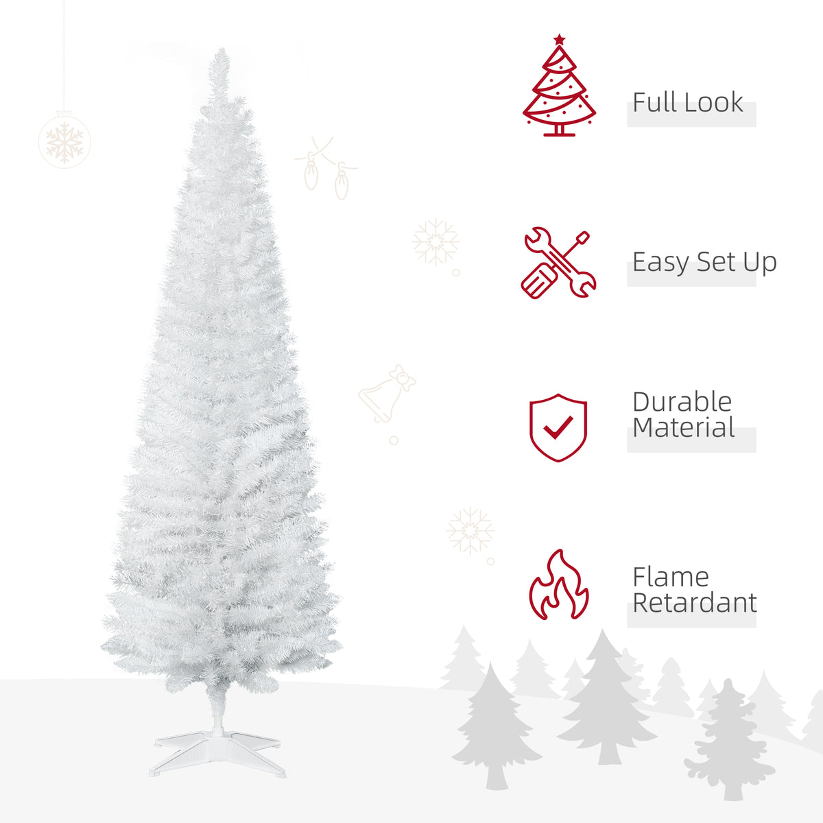 6ft White Slim Artificial Christmas Tree with 390 Tips & Stand