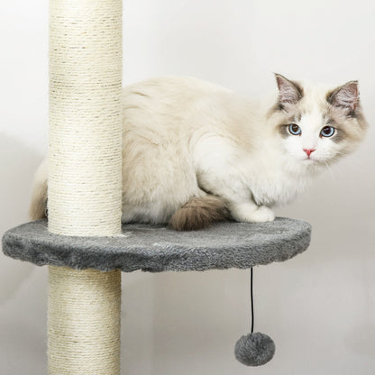 Floor to Ceiling Cat Tree for Indoor Cats, Kitten Tower, Condo, Multi-Layer Activity Center, Indoor Pet Play House with Solid Scratching Post Hanging Balls, Light Grey