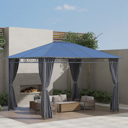 Outsunny 3 x 3.6m Hardtop Gazebo with UV Resistant Polycarbonate Roof, Steel & Aluminum Frame, Garden Pavilion with Curtains, Grey