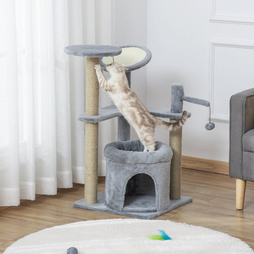 87 cm Cat Tree for Indoor Cats, Kitten Tree Tower with Scratching Posts Pad, Cat Condo, Plush Perches, Hanging Ball - Grey