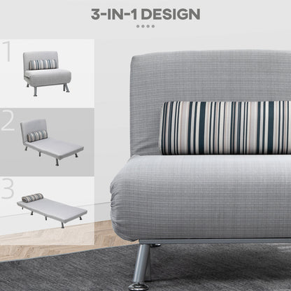 Single Sofa Bed Futon Chair Sleeper, Foldable Portable Lounge Couch, Living Room Furniture Grey