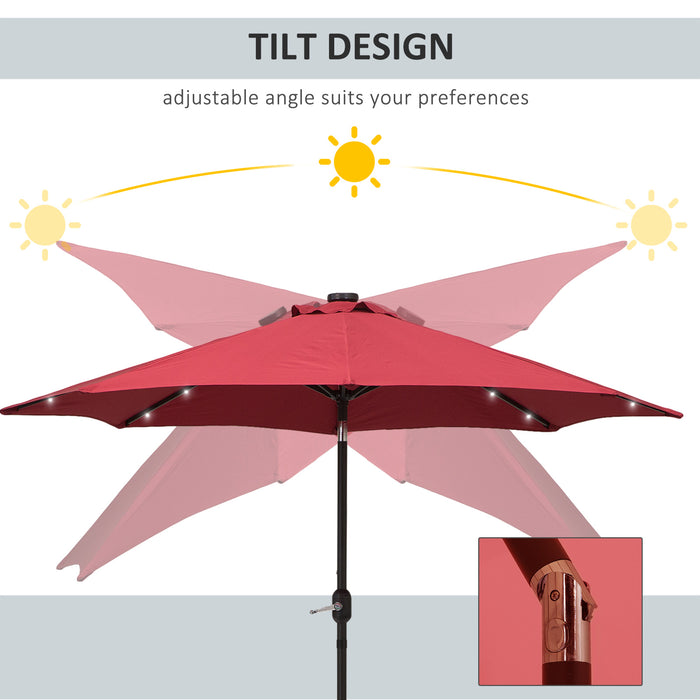 24 LED Solar Powered Parasol Umbrella-Wine Red