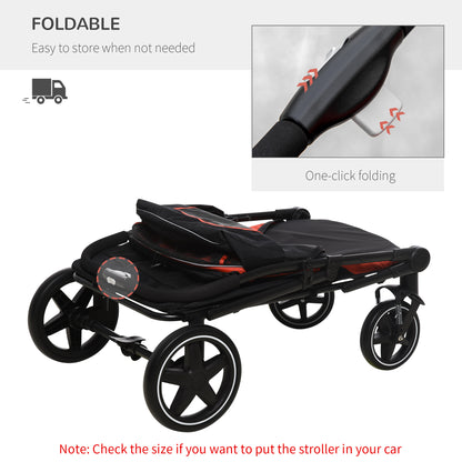 Pet Stroller w/ Universal Front Wheels, Shock Absorber, One-Click Foldable Dog Cat Carriage w/ Brakes, Storage Bags, Mesh Window, Safety Leash, for Large and Medium Dogs - Red