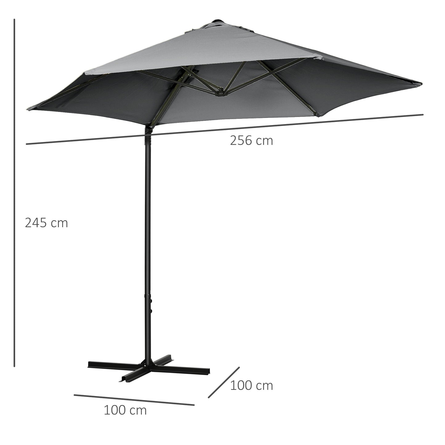Outsunny 2.5M Garden Cantilever Parasol with 360√Ç¬¨√Ç¬®√¢¬Ä¬ö√É¬†√É¬ª Rotation, Offset Roma Patio Umbrella Hanging Sun Shade Canopy Shelter with Cross Base, Grey