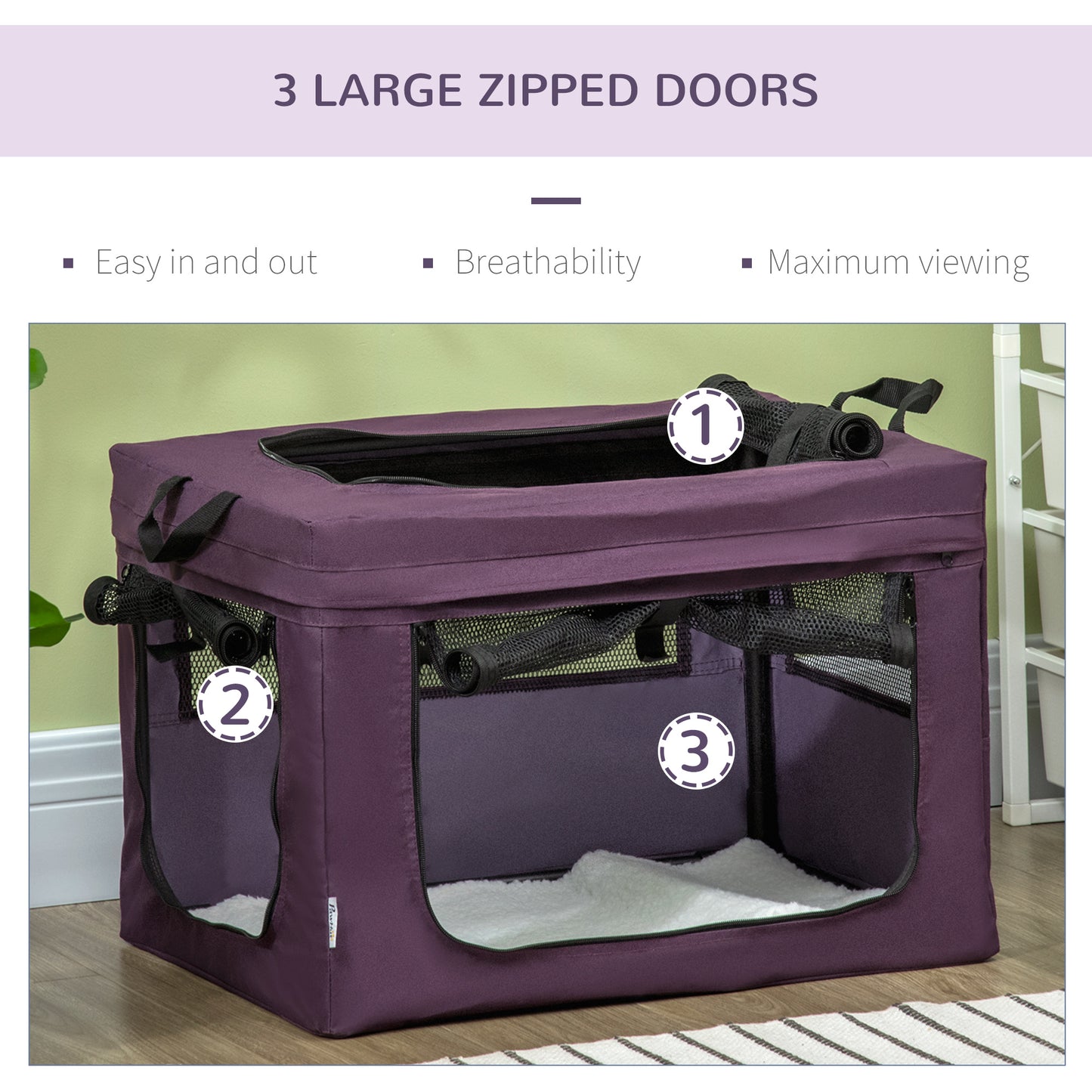 60cm Pet Carrier, Cat Carrier Cat Bag, Pet Travel Bag w/ Cushion, Carry Bag, for Cats and Miniature Dogs - Purple