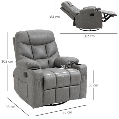 Manual Recliner Chair, Overstuffed PU Leather Recliner Armchair with Footrest, Cup Holders, Side Pockets, 360¬¨¬®¬¨¬Æ‚Äö√Ñ√∂‚àö‚Ä†‚àö¬™ Swivel for Living Room Bedroom, Light Grey