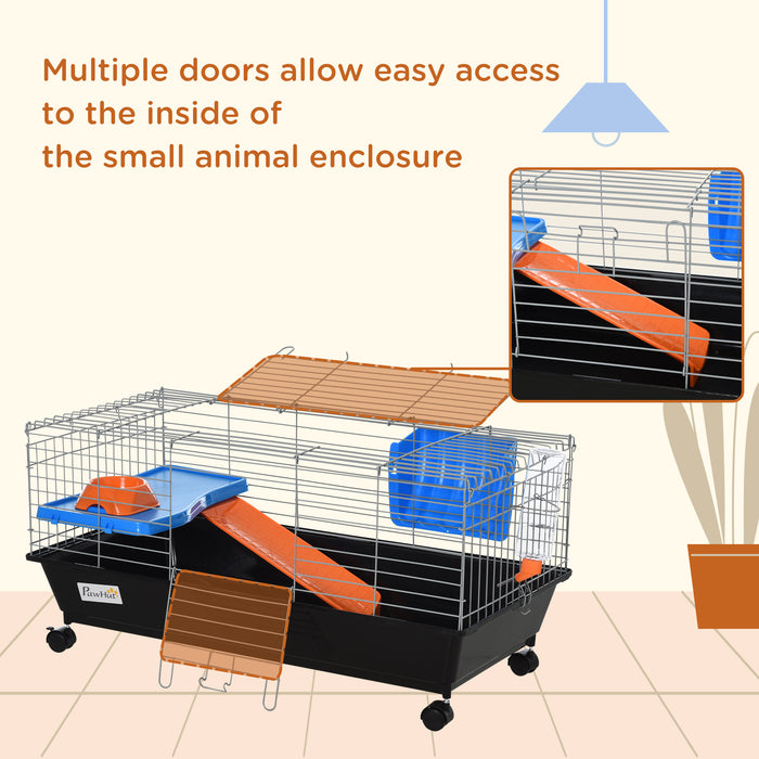 Steel Small 2-Tier Small Animal Cage w/ Accessories Blue/Orange