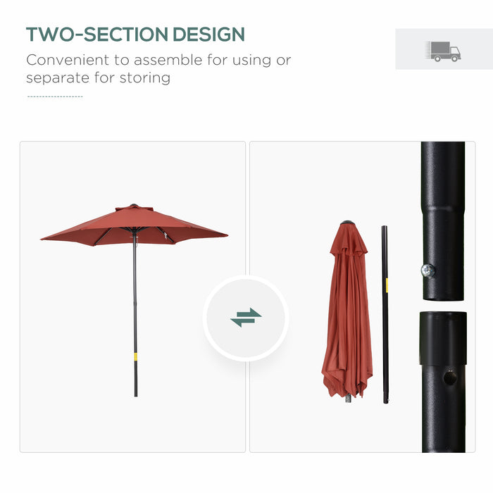 2m Patio Parasols Umbrellas, Outdoor Sun Shade with 6 Sturdy Ribs for Balcony, Bench, Garden, Wine Red