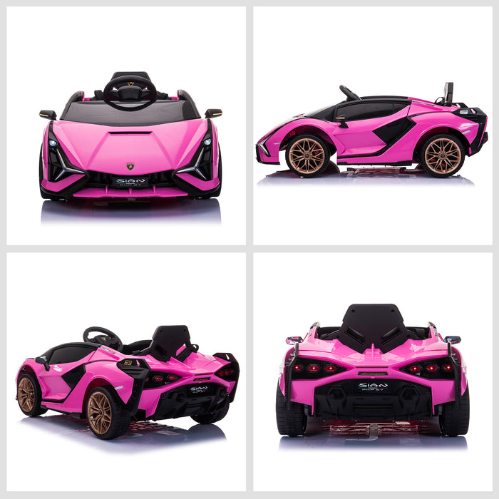 Compatible 12V Battery-powered Kids Electric Ride On Car Lamborghini SIAN Toy with Parental Remote Control Lights MP3 for 3-5 Years Old Pink