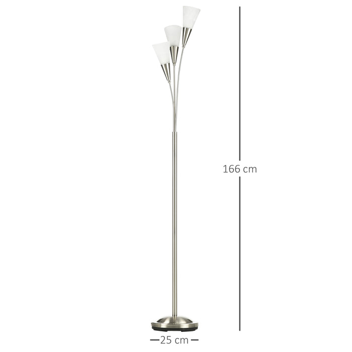 3-Light Upright Floor Lamps for Living Room, Modern Standing Lamp for Bedroom with Steel Base, (Bulb not Included), Silver