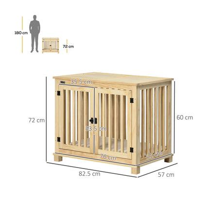 Wooden Dog Crate End Table w/ Double Doors, Furniture Style Dog Crate for Medium Dogs, Indoor Use w/ Soft Washable Cushion